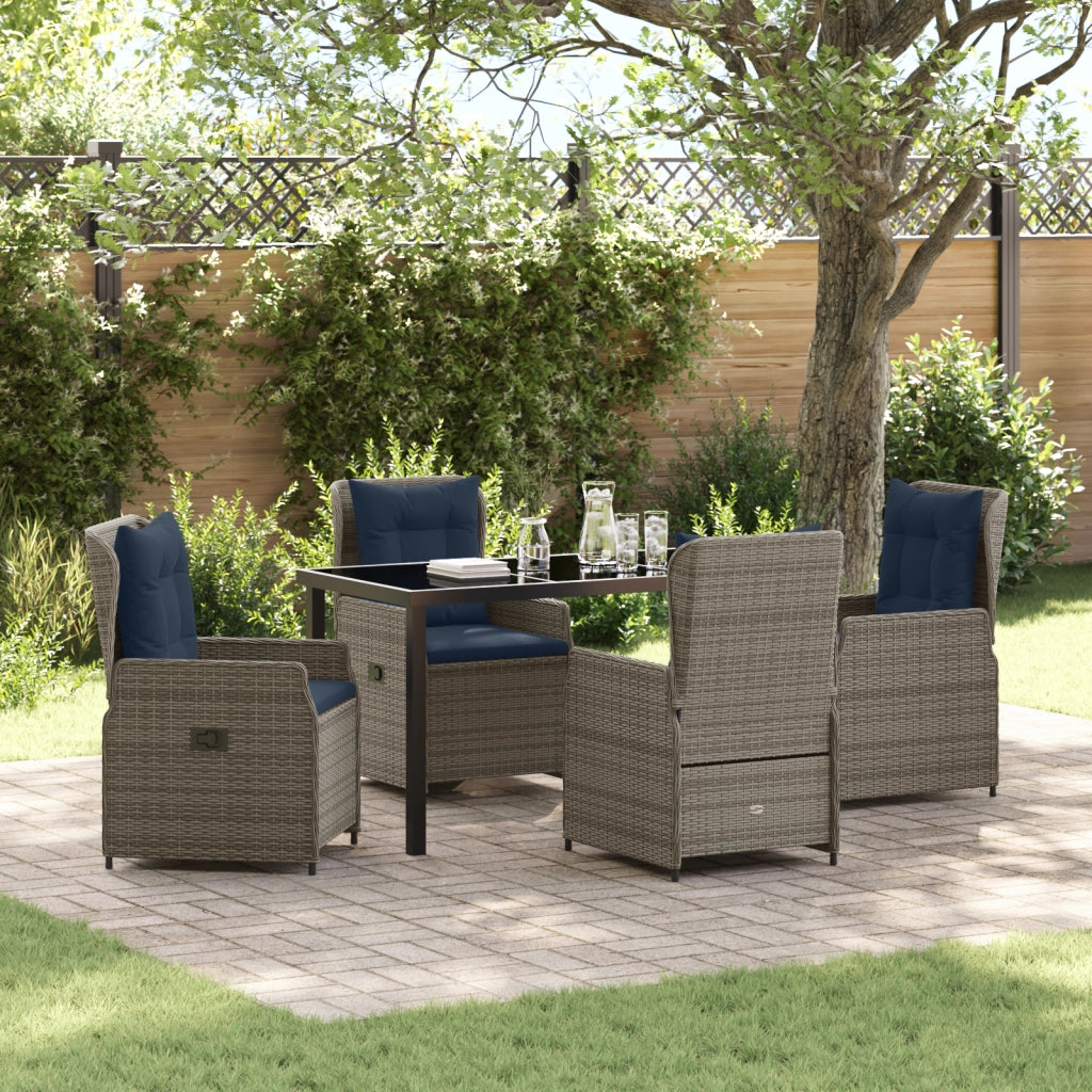 Set da Pranzo da Giardino 5 Pezzi Grigio in Polyrattan