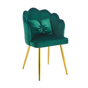 Poltroncina Elegante in Velluto con Schienale a Conchiglia, Cuscino e Gambe in Acciaio, Sedia Imbottita elegante VerdeSottobosco