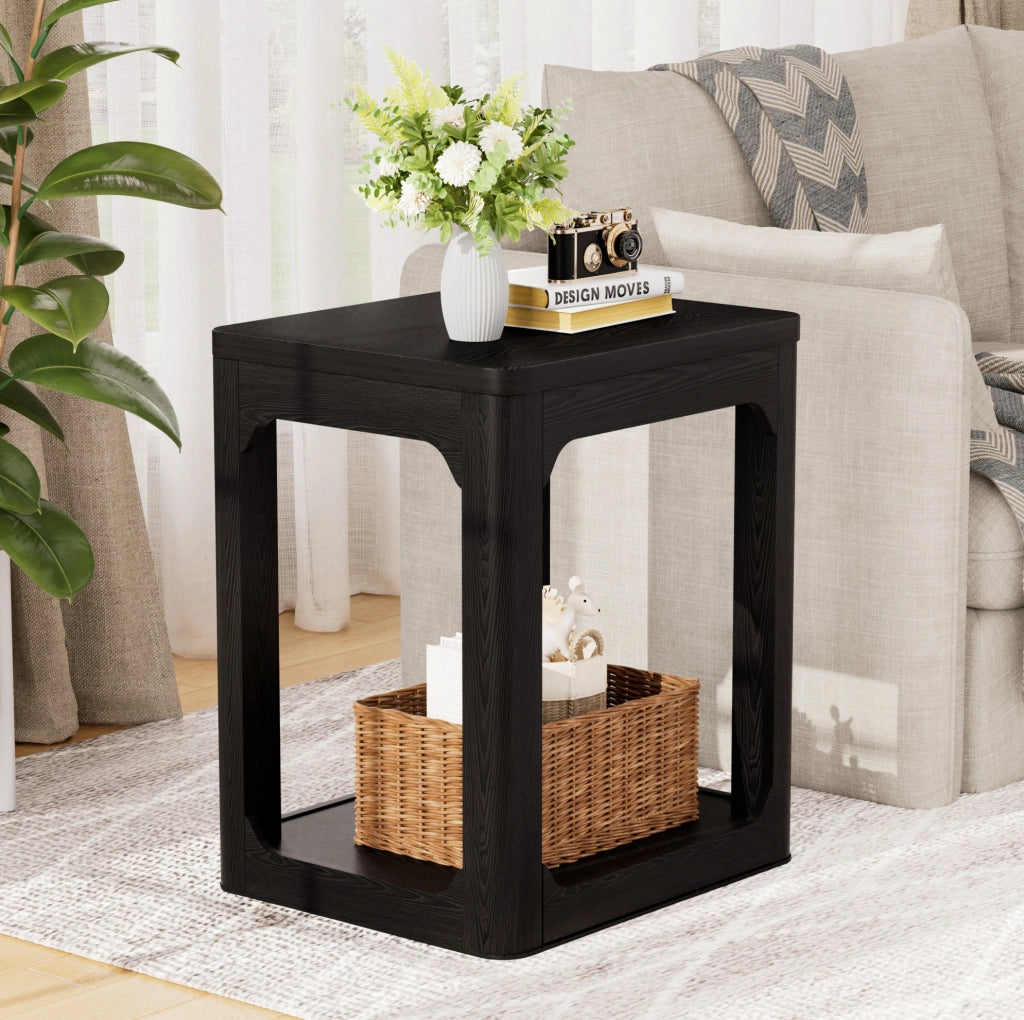 Set di 2 tavolini ausiliari a 2 ripiani in MDF nero