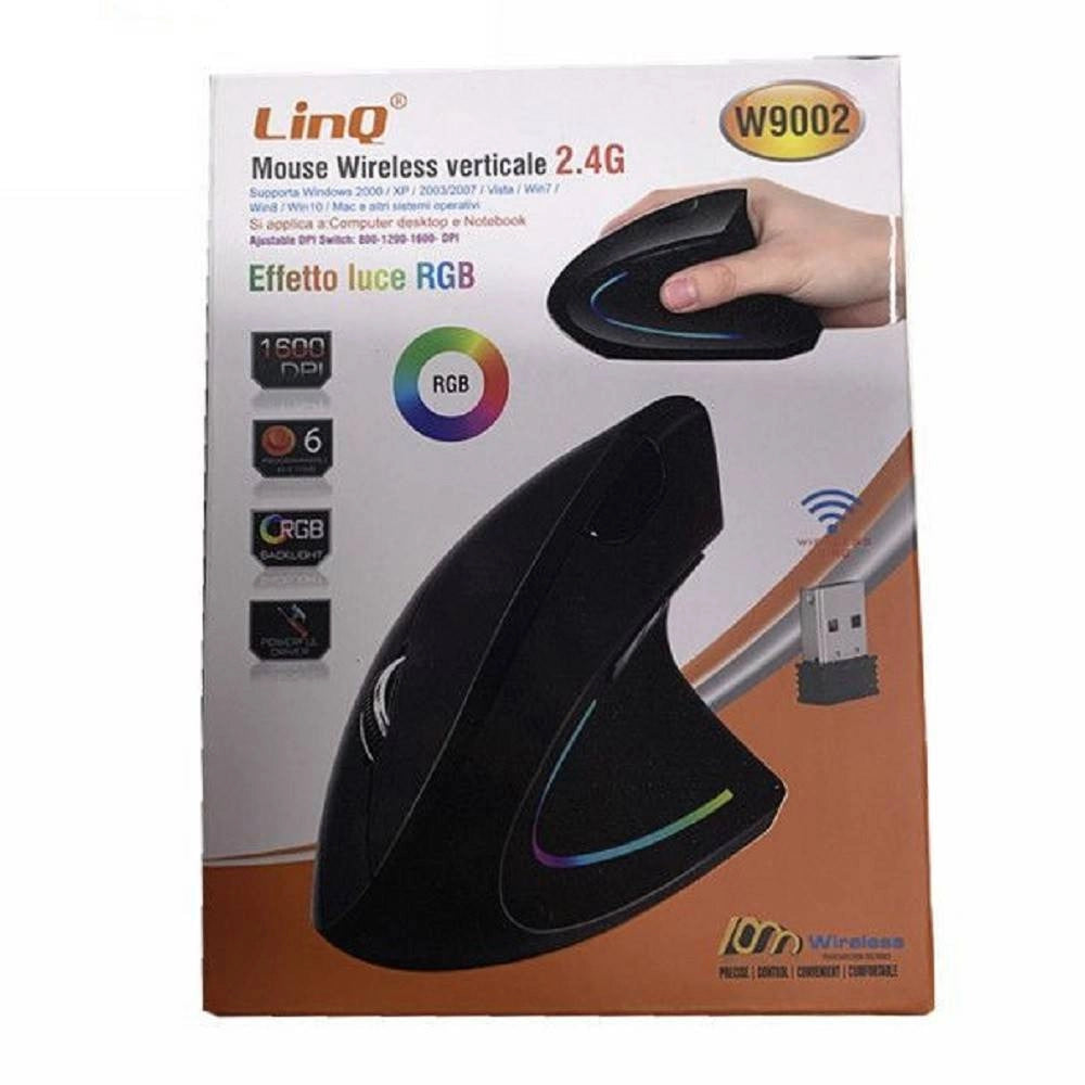 Trade Shop - Mouse Verticale Wireless 2.4ghz Ergonomico Con 7 Luci Led Rgb Senza Fili W9002 -