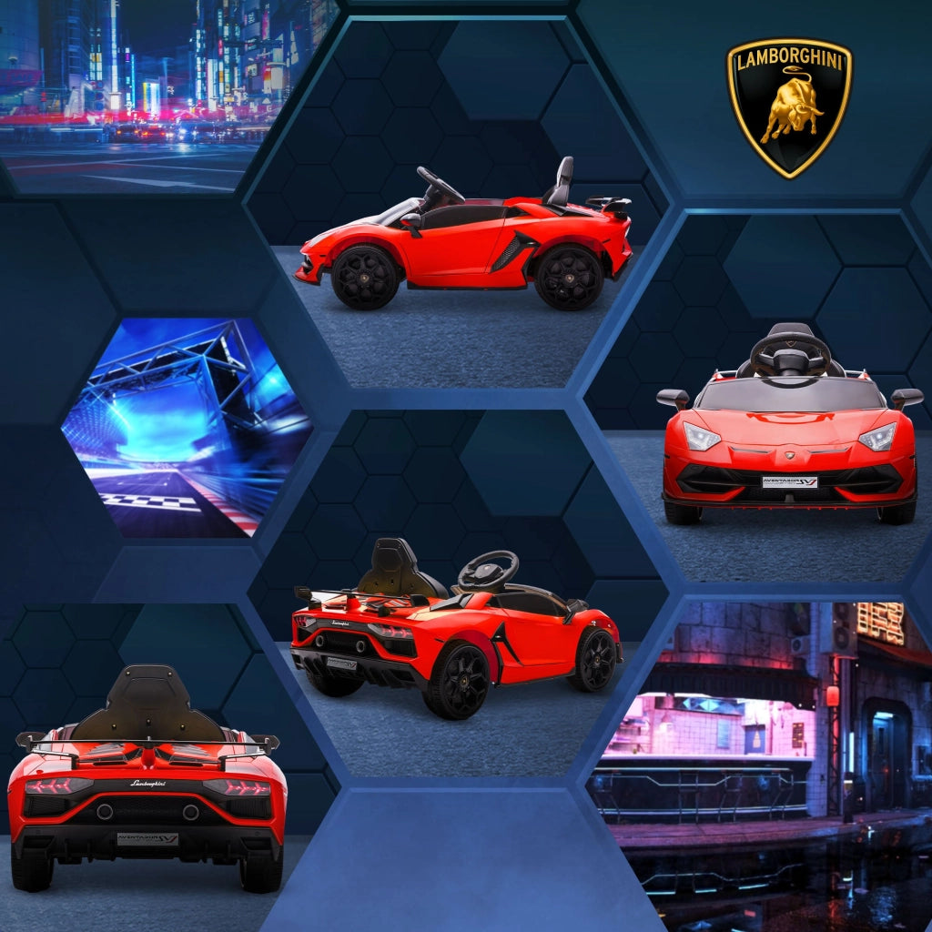 Macchina Elettrica per Bambini 12V con Licenza Lamborghini Aventador SVJ Roadster Rosso