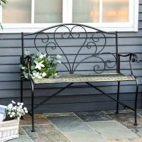 Panchina da Giardino in Ferro, Panca da Esterno in Stile Vintage 2 Posti, 100x 50x88cm, Nero