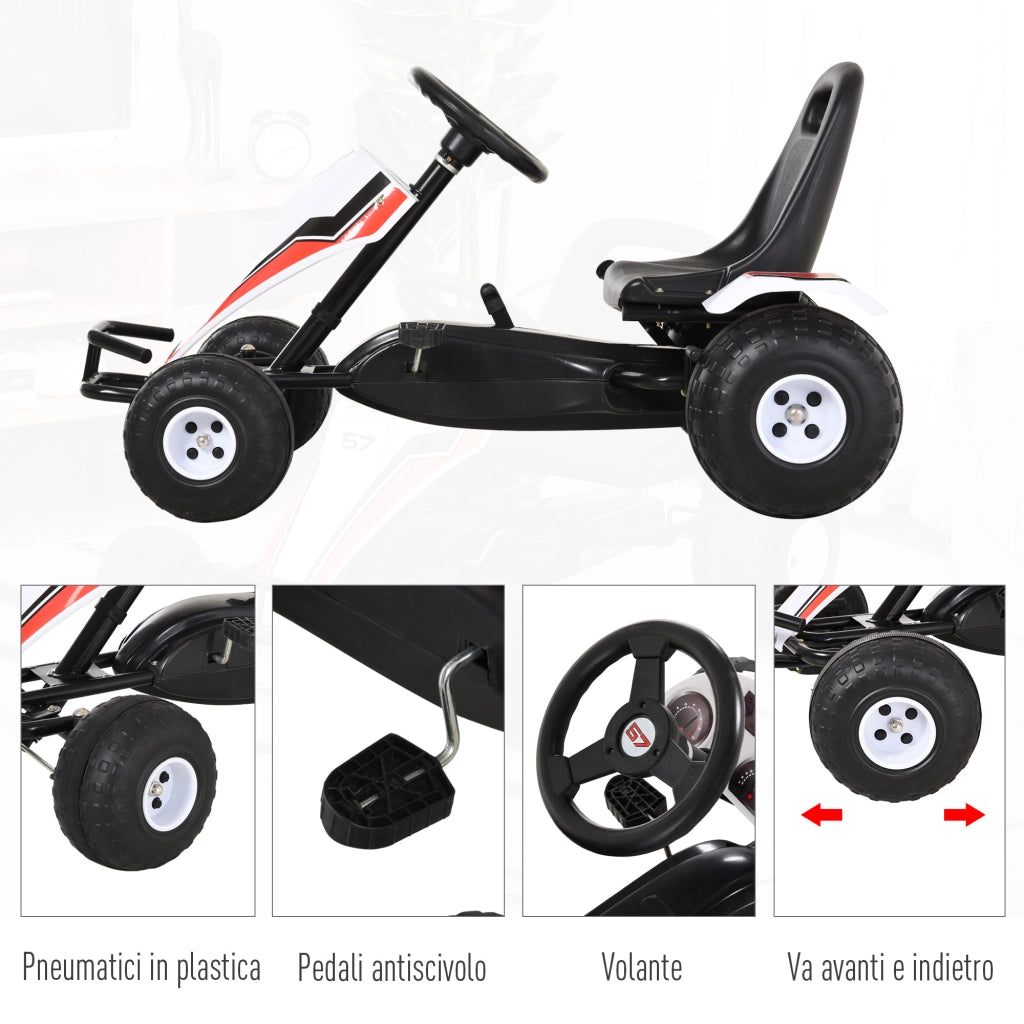 Go-Kart a Pedali per Bambini ¨C zephmum ¨C Bianco, Regolabile