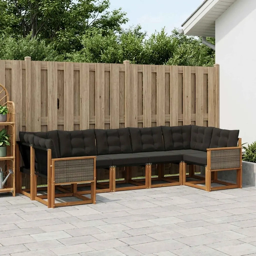 Set di divani da esterno con cuscino 7 pcs Naturale e Nero