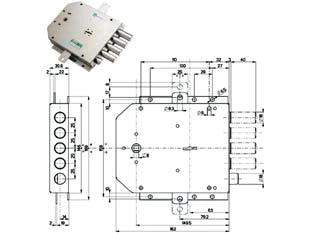 SERRATURA TRIPLICE APPLICARE CON SCROCCO DOPPIA MAPPA BLINDATE 50555  mm.63 SX (50555S)    MOTTURA