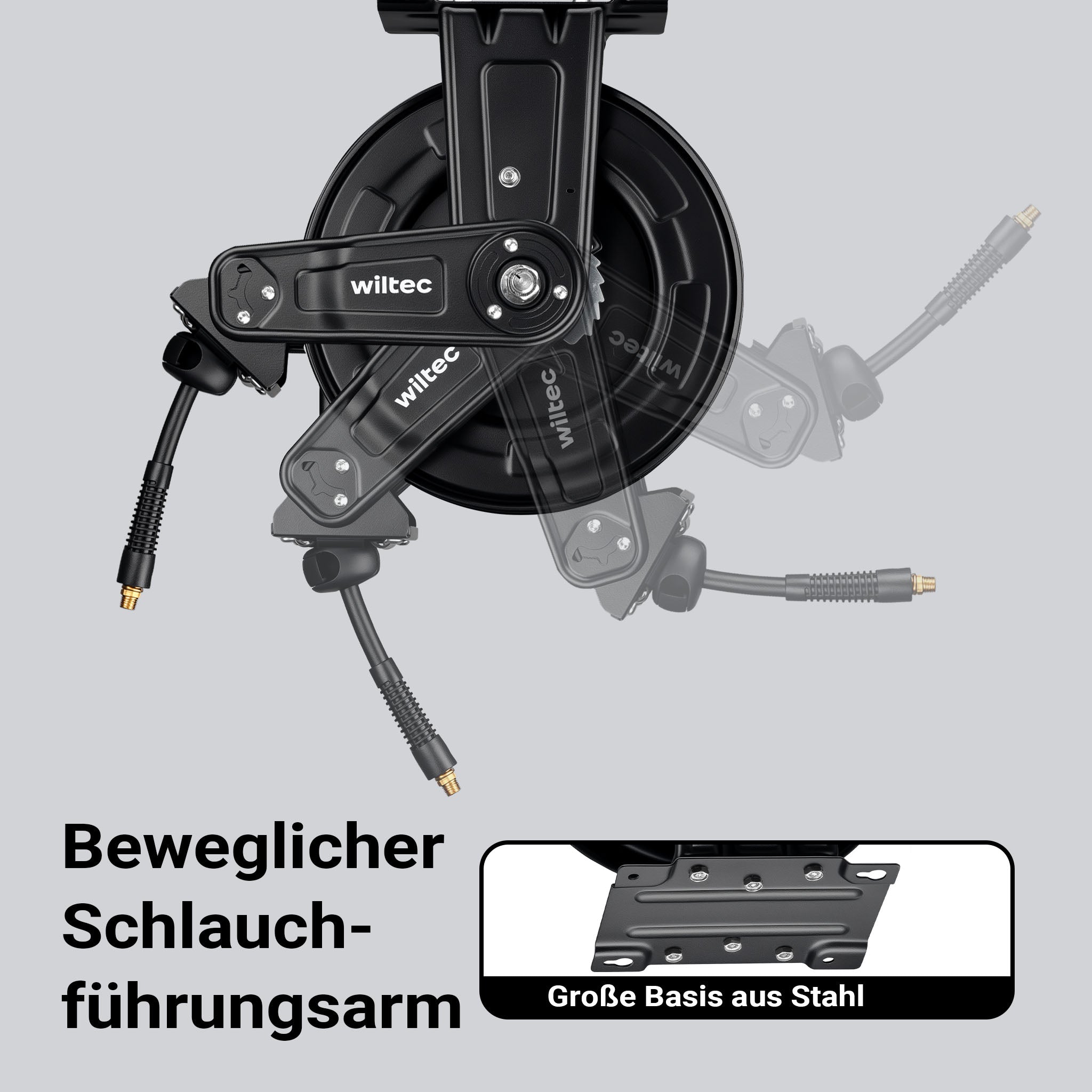 Avvolgitubo per aria compressa 20 m, avvolgitubo automatico in acciaio, 20 bar, facile montaggio a muro, girevole a 180°
