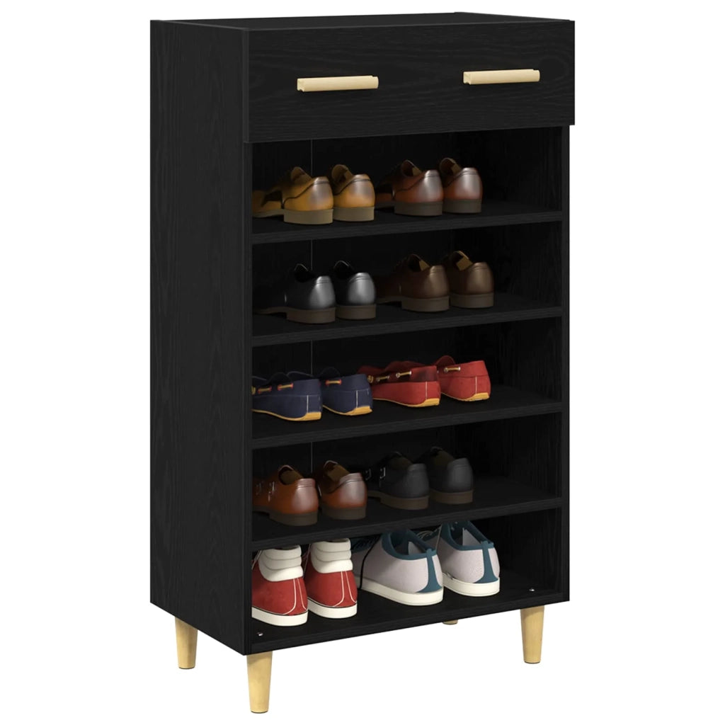 Mobile per scarpe con cassetto Rovere Nero 60 x 35 x 105 cm