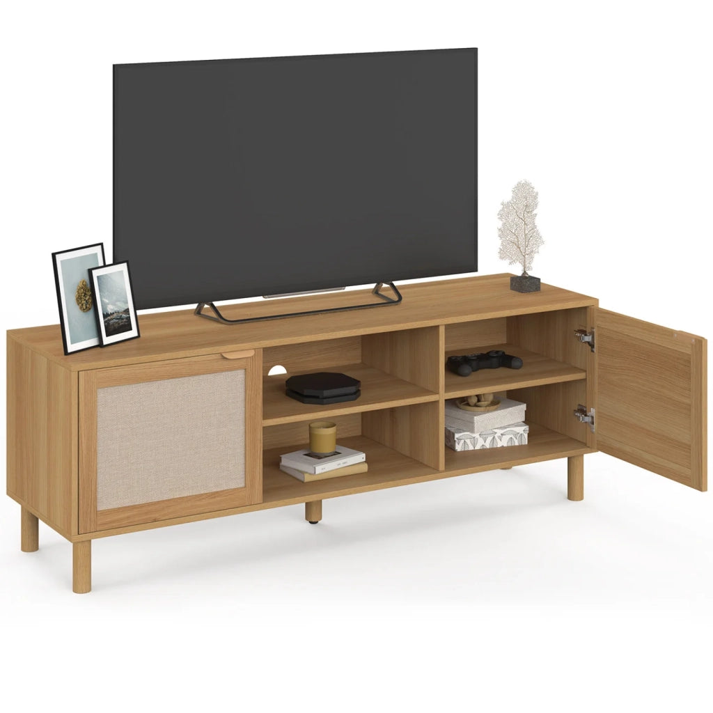 IDMarket - Mobile TV ROBIN da 140 cm con 2 ante in tessuto effetto lino e legno