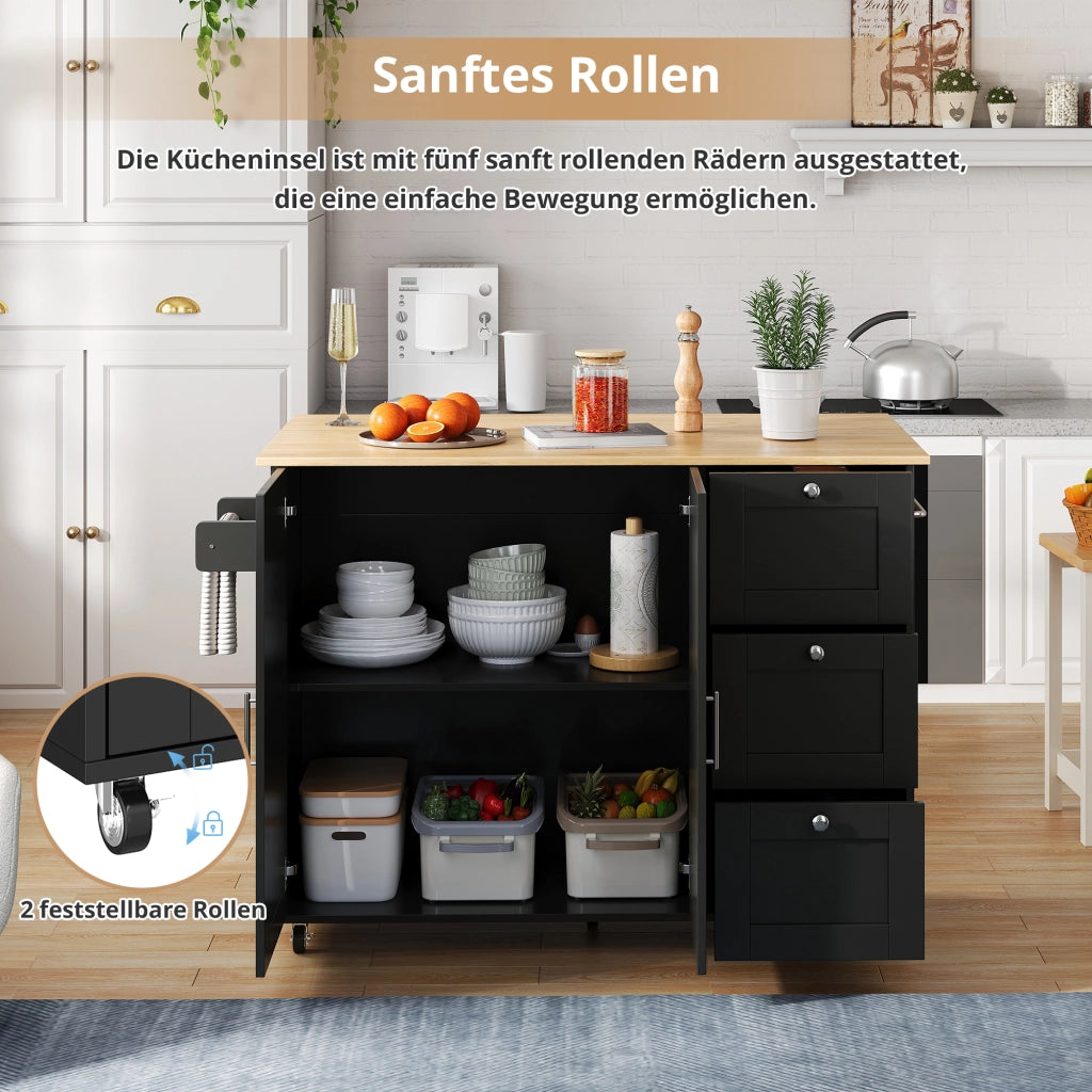 CARRELLO CUCINA Pieghevole 135x44(70)x90 cm MDF Nero e Naturale