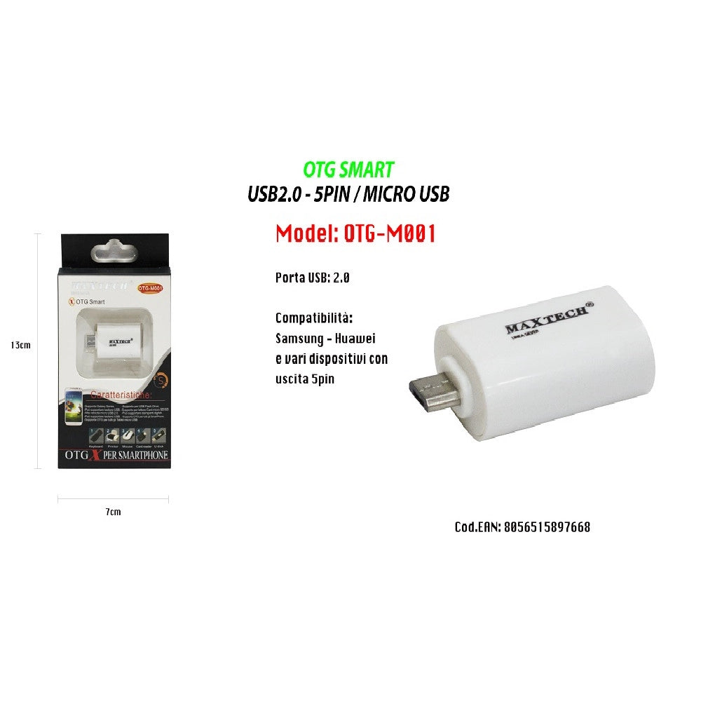 Trade Shop - Pennetta Otg Smart Tastiere Stampanti Adattatore Pc Smartphone Lettore Card Usb Maxtech Otg-m001 -