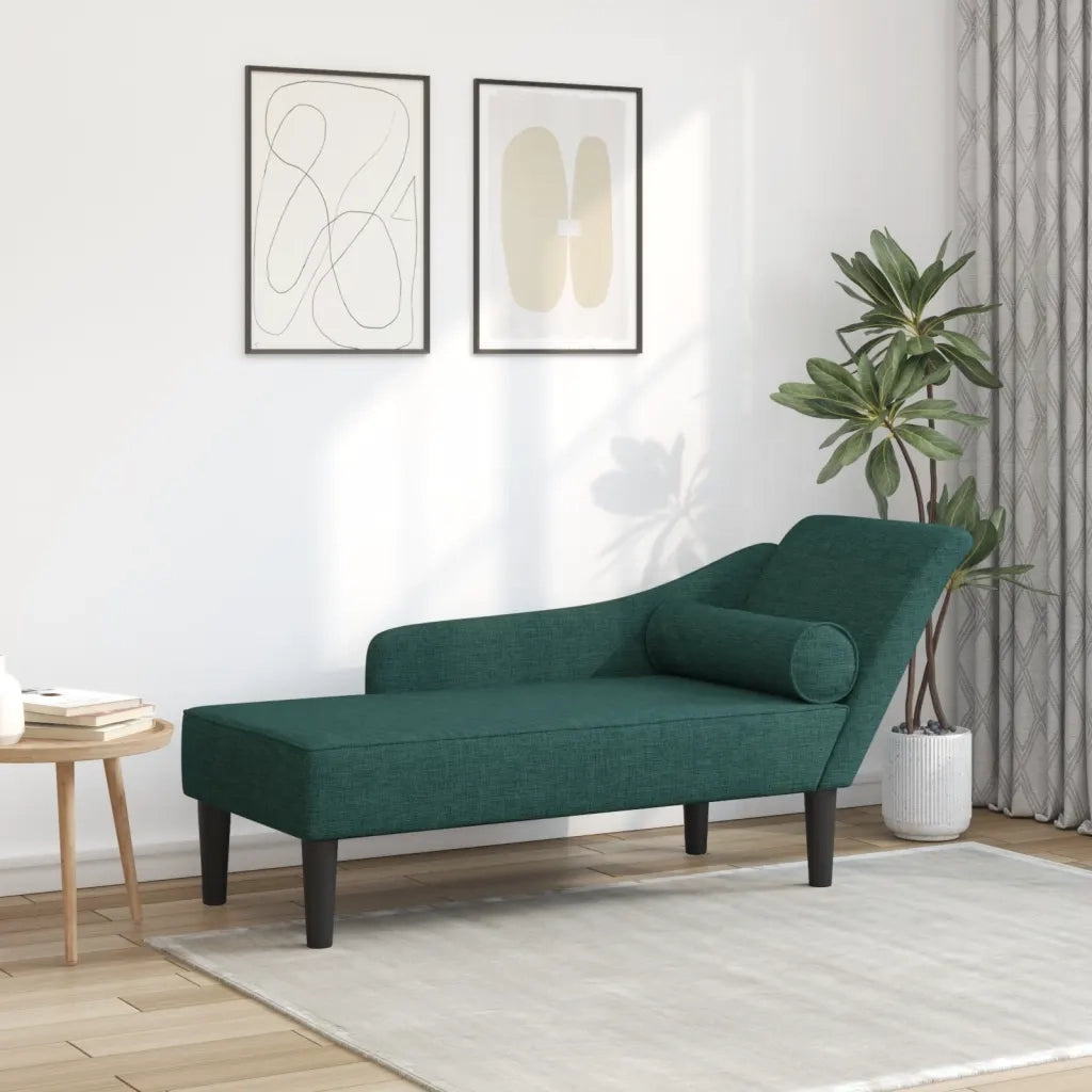 Chaise Longue con Cuscini Verde Scuro in Tessuto CFW4647451