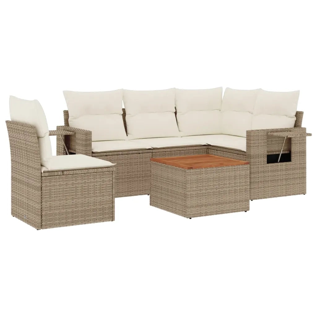 Set Divano da Giardino 6 pz con Cuscini Beige in Polyrattan