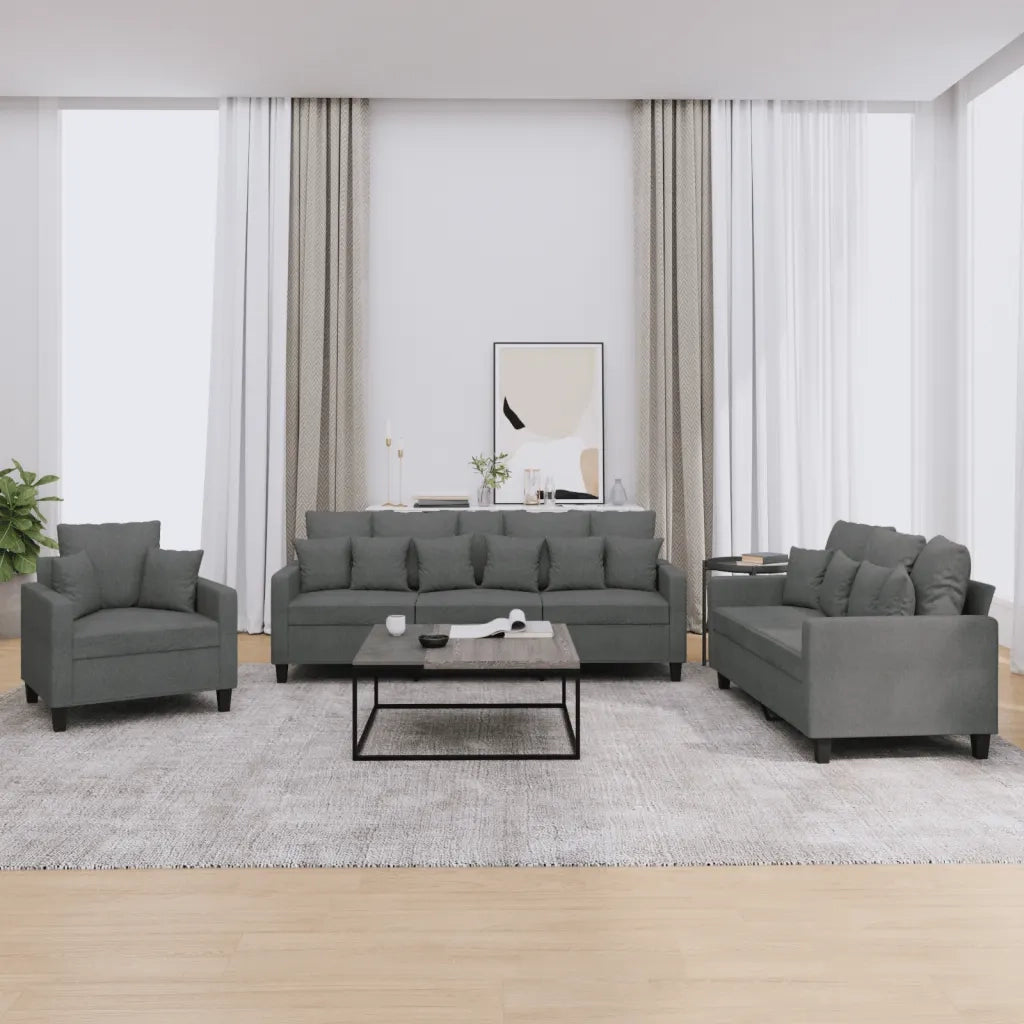 Set di Divani 3 pz con Cuscini Grigio Scuro in Tessuto 3201633