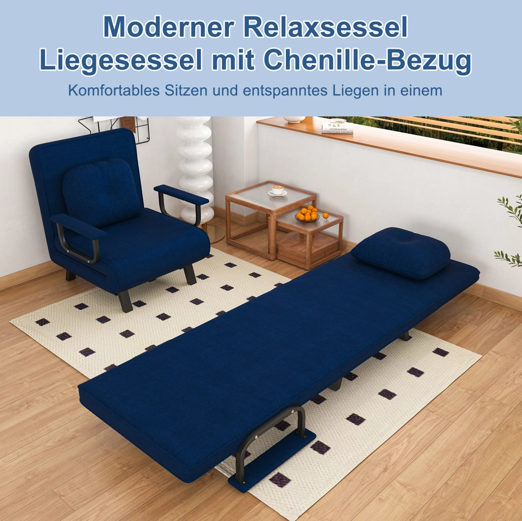 POLTRONA Relax 5 Posizioni 185x60 cm in Tessuto Chenille Blu