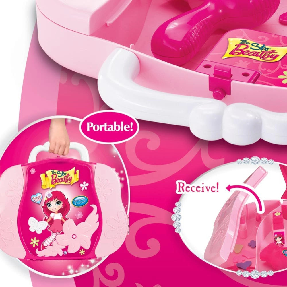 Trade Shop - Valigetta Proiettore Specchiera Centro Bellezza Per Bambine Giocattolo Portatile -