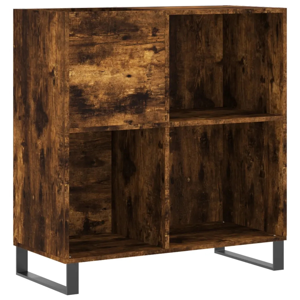 Mobile porta dischi classico con ampio spazio contenitivo 84,5 x 38 x 89 cm stile industriale legno di rovere affumicato 02_0049179