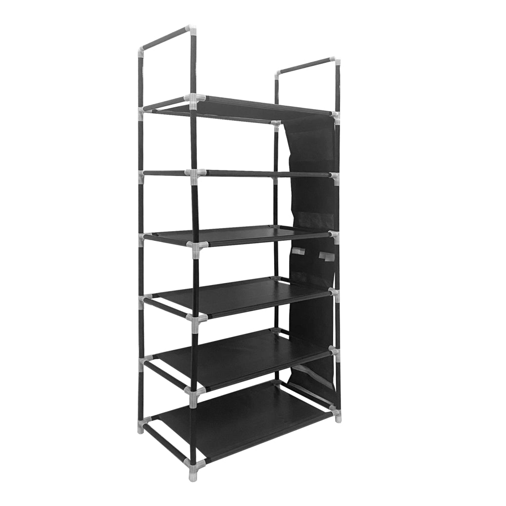 Scarpiera componibile in metallo Nyana Home fino a 18 paia 108x46x27cm, 3 tasche laterali, 6 altezze Nero.