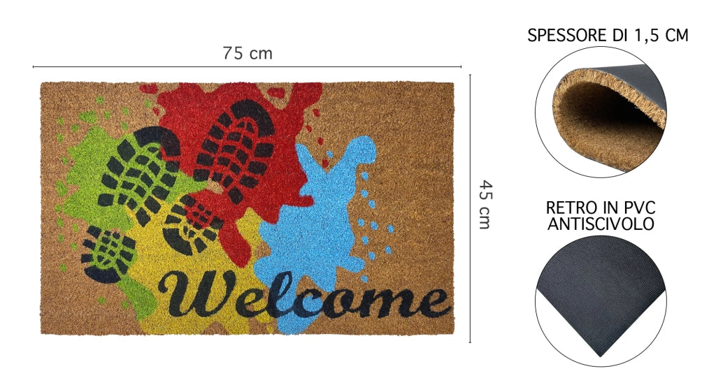 Zerbino Ingresso Casa In Fibra Di Cocco Con Base In Pvc  Pittura