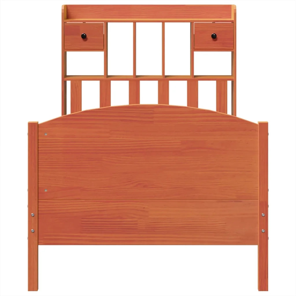 Letto Libreria senza Materasso Marrone Cera 100x200 cm in Pino 3323160