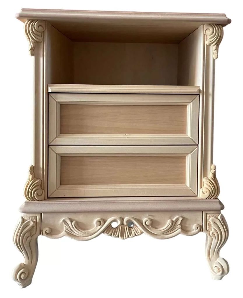 Comodino 2 cassetti 1 vano classico barocco legno grezzo 57x42x71 - Mobili 2G