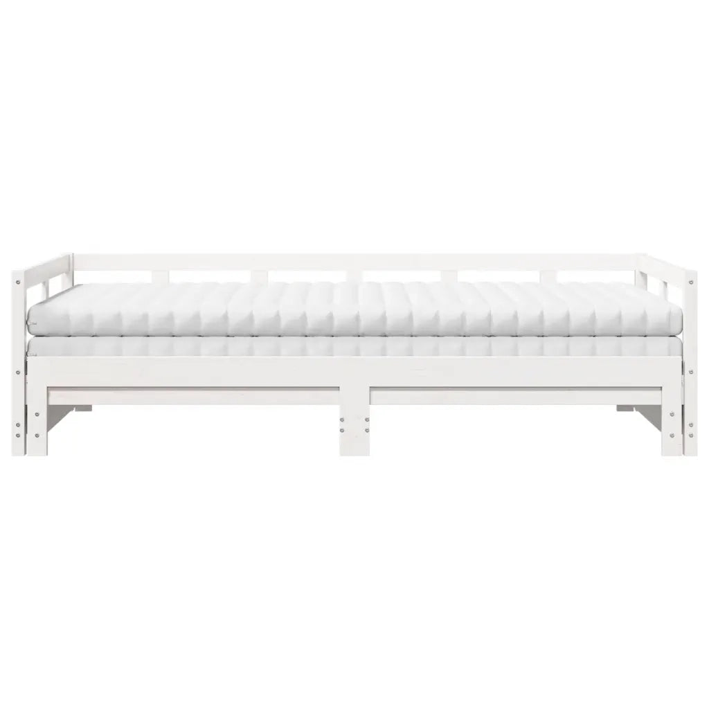 Divano Letto con Rotelle e Materasso Bianco 90x200cm Legno Pino 3321042