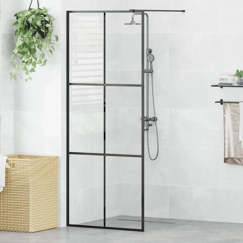 Parete Doccia Walk-in in Vetro Trasparente ESG Nera 80x195 cm cod mxl 48378