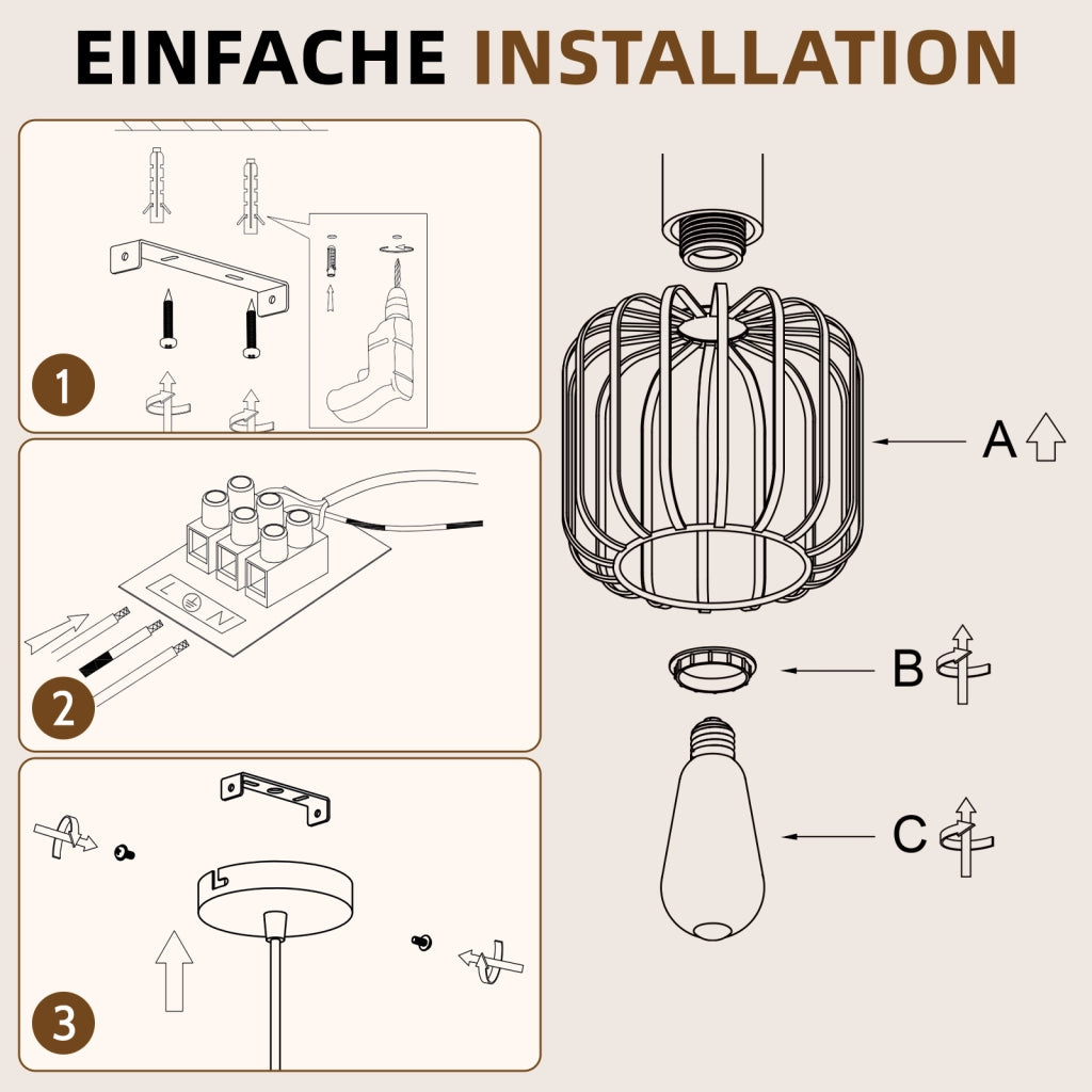 ZMH Lampada a Sospensione 1 Luce Legno Grigio E27 Moderna per Soggiorno Cucina Isola Corridoio Senza Lampadina