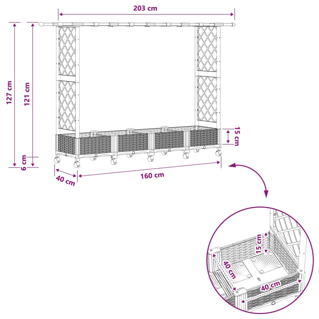 Letto Rialzato con Griglia e Tetto Grigio Chiaro PP 3423159