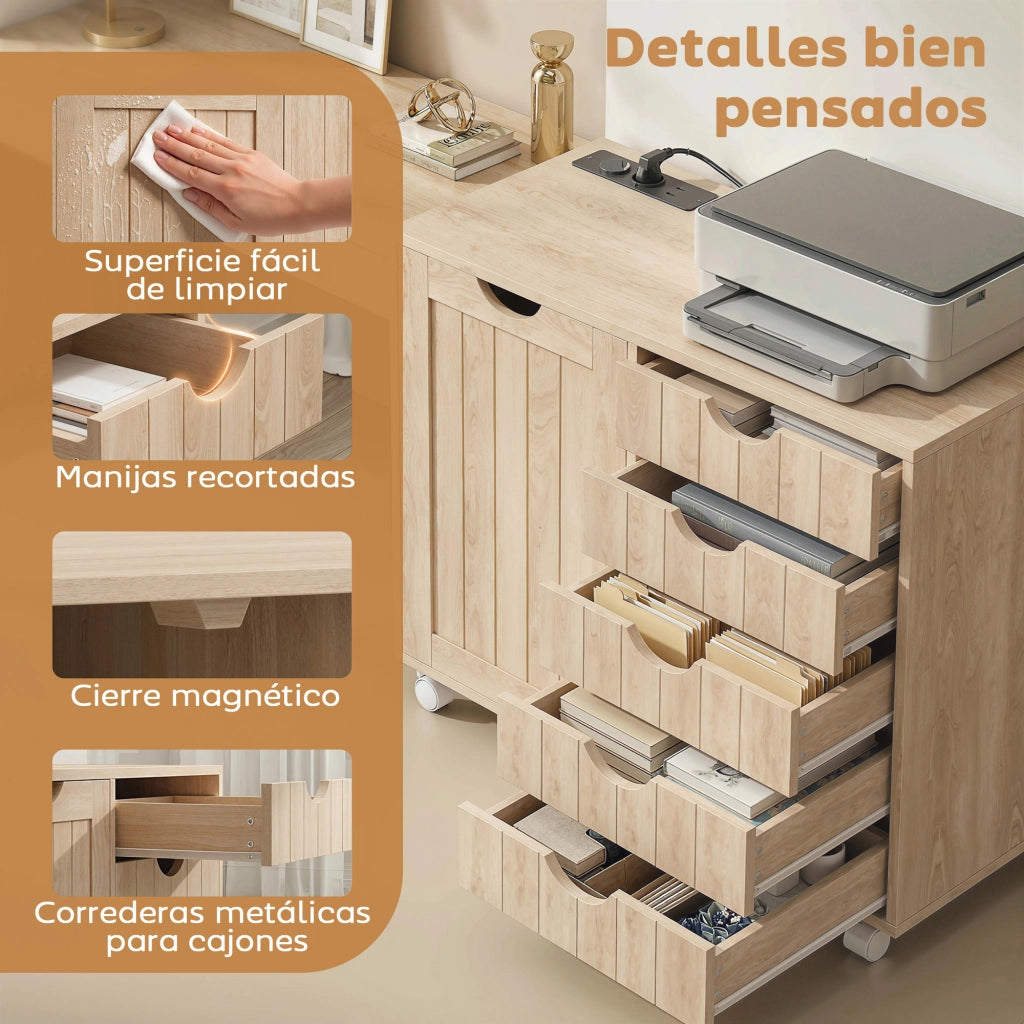 Scrivania con cassetti e ripiano per stampante ¨C zephmum ¨C Naturale 90x50x75 cm