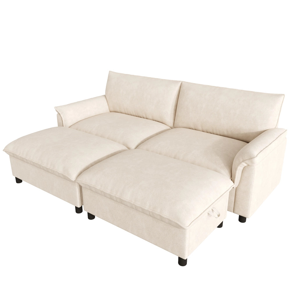 Divano modulare convertibile in letto in chenille Beige 216x77x82 cm