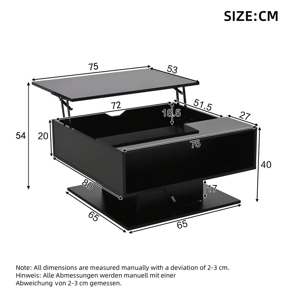 Tavolino da Caff¨¨ con Vano Contenitore e Piano Sollevabile ¨C MINIMAL ¨C Nero Lucido 80x75x40