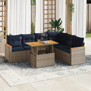 Set Divani da Giardino 7 pz con Cuscini Grigio in Polyrattan