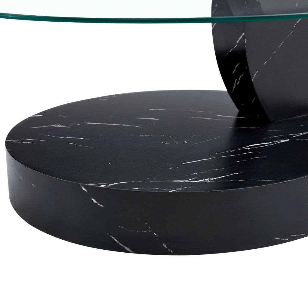 Tavolino da caffè moderno in MDF e vetro temperato, design multilivello nero