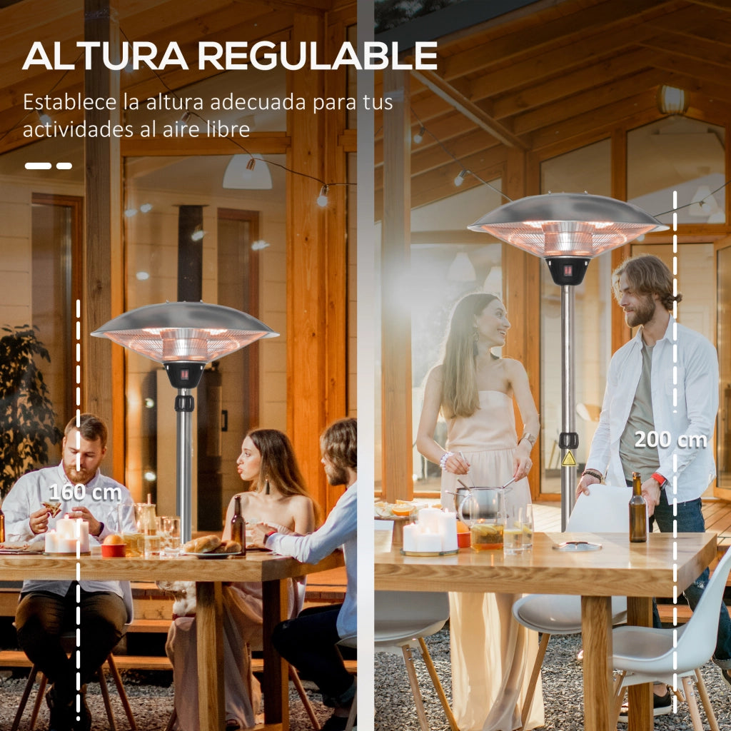 Stufa Elettrica a Infrarossi Esterno 1200/1800/3000W Altezza Regolabile ¨C Zephmum ¨C Argento ?58.5x160-200 cm