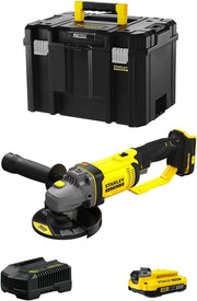 Smerigliatrice Angolare STANLEY FatMax SFMCG400D1T (1 Batteria 2,0 Ah + Caricabatteria + TSTAK VI)
