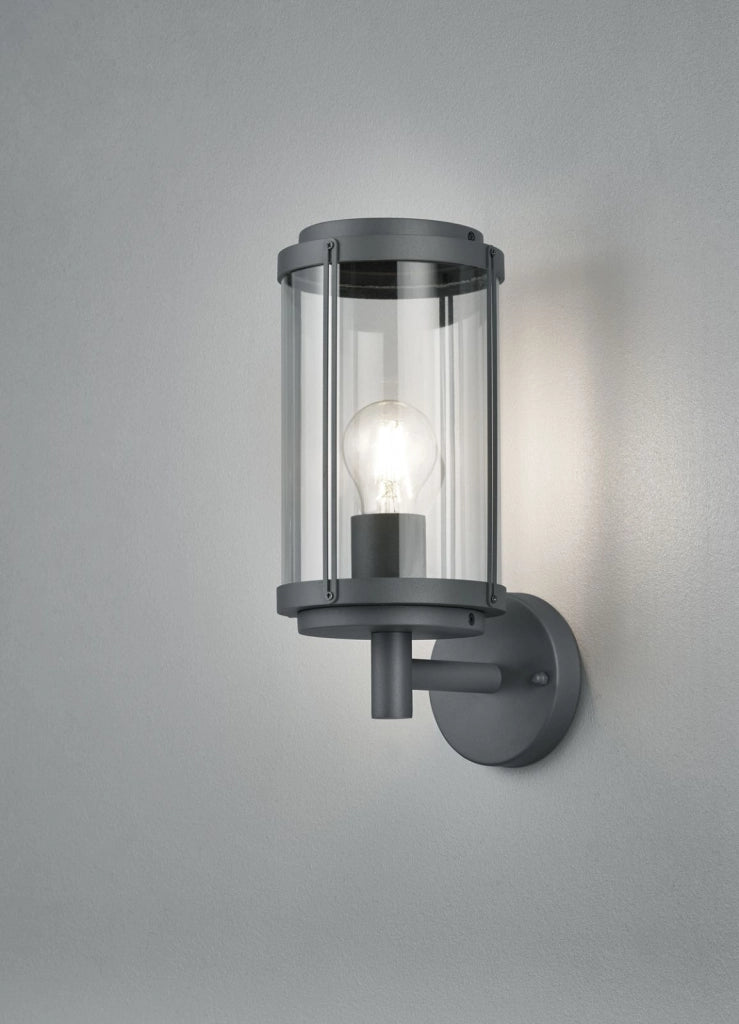TANARO APPLIQUE DA ESTERNO FUSIONE DI ALLUMINIO ANTRACITE CON DIFFUSORE VETRO TRASPARENTE IP44 H.32,5CM LUCE ATTACCO E27
