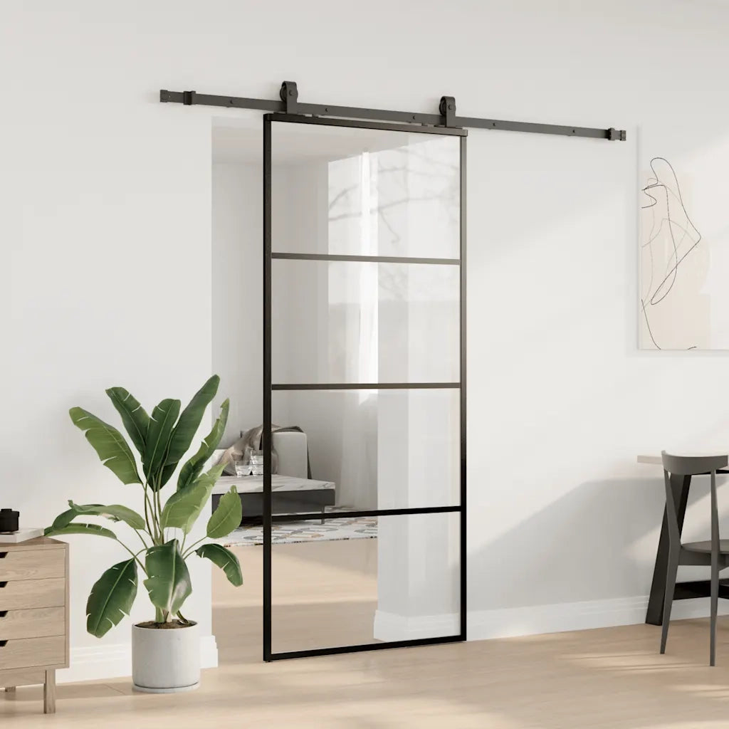 Porta Scorrevole con Ferramenta Nera 90x205 cm in Vetro ESG 3375938