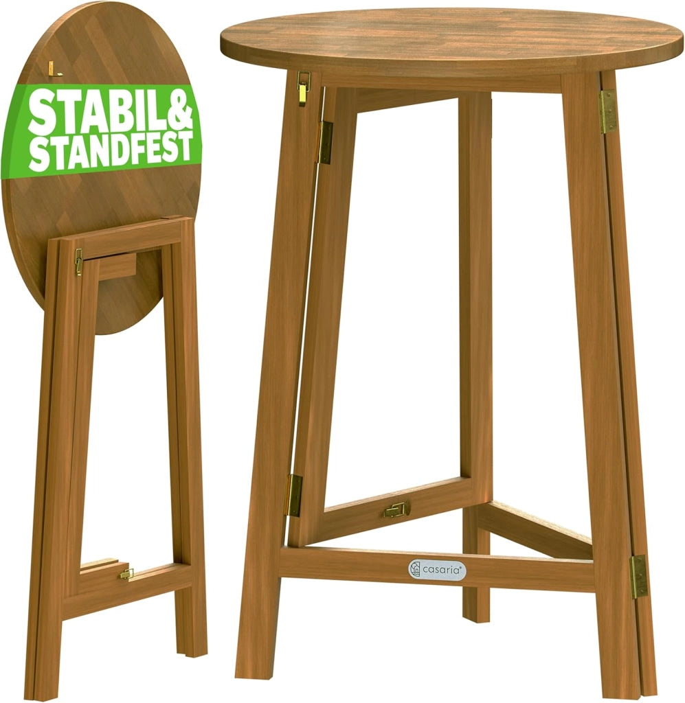 Tavolino Alto Pieghevole Legno di Acacia Ø 80 x 110cm Tondo Tavolo da Giardino Balcone Richiudibile