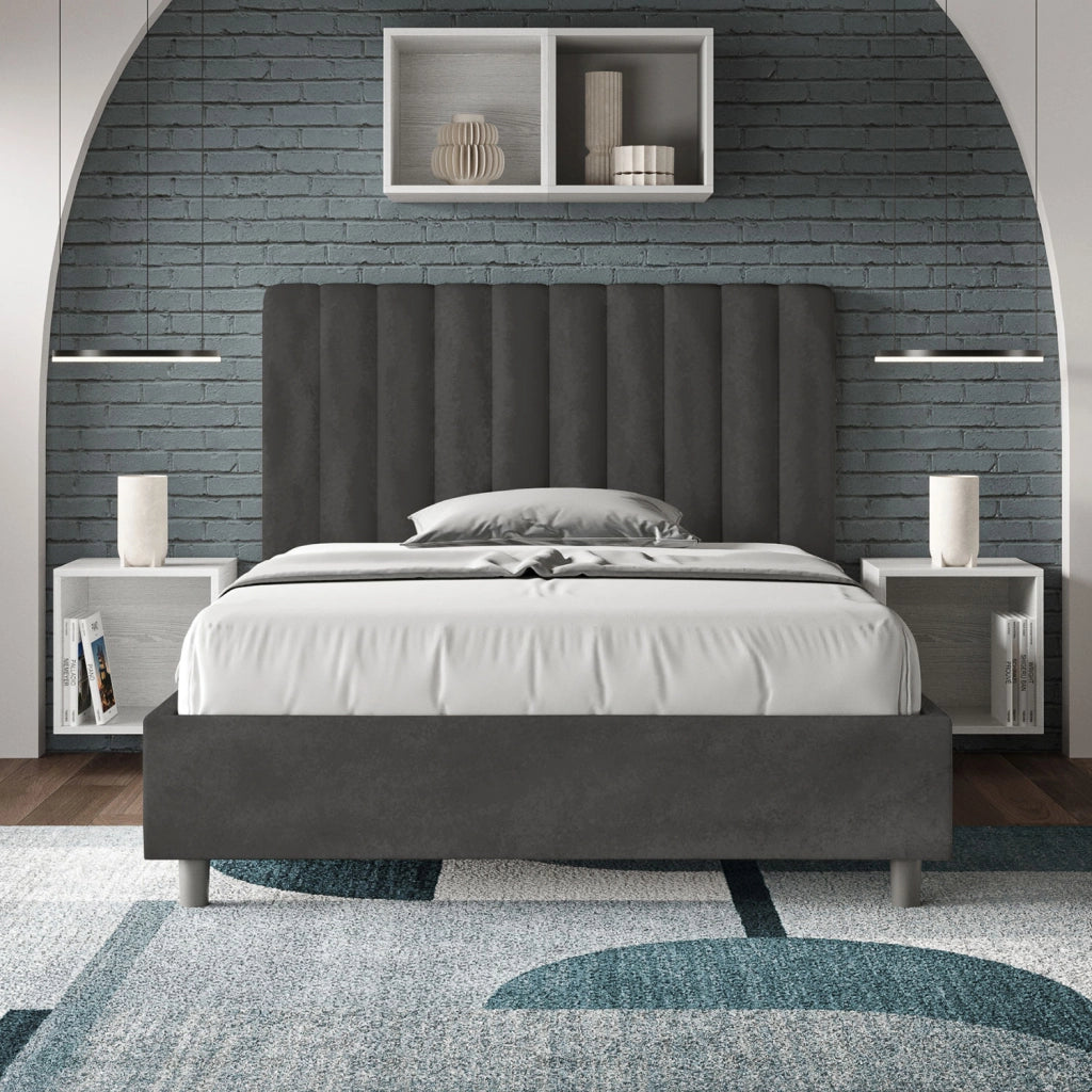 BS COM Letto una piazza e mezza con rete imbottito 120x190 microfibra grigio