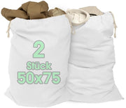 Sacchi per lavaggio 50x75 cm 2 pezzi di 100% cotone - Sacchi per lavaggio extra grandi - duraturi, con corda di trascinamento, contenitore per la raccolta della biancheria, borsa per la conservazione dello spazio in bianco