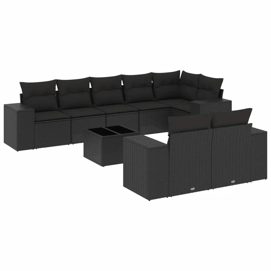 Set Divani da Giardino 9 pz con Cuscini Nero in Polyrattan 3255162