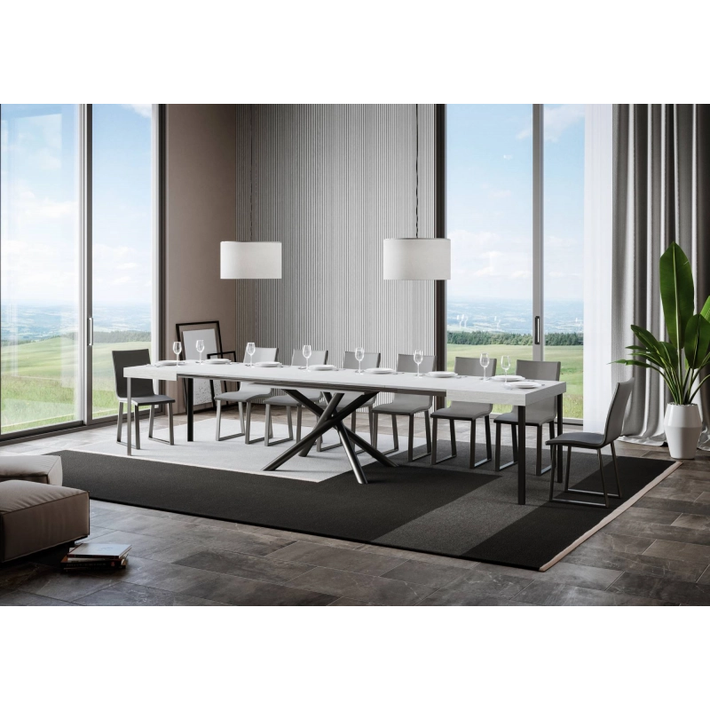 Tavolo allungabile 90x130/390 cm Famas telaio Antracite - Bianco Frassino