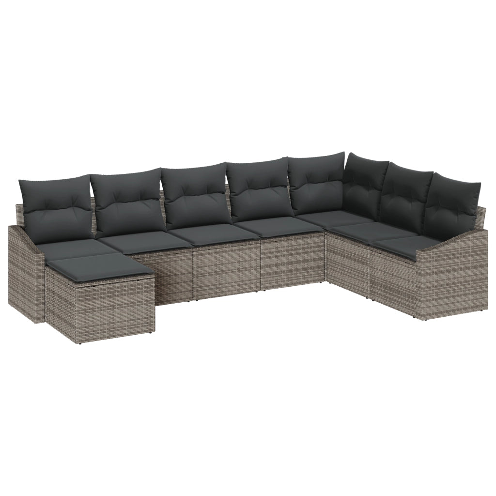 Set da Giardino da 8 Pezzi con Cuscini Grigio in Polyrattan