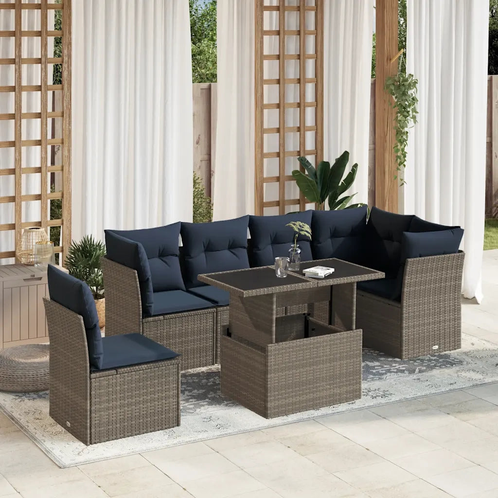 Set Divani da Giardino 7 pz con Cuscini Grigio in Polyrattan 3266621