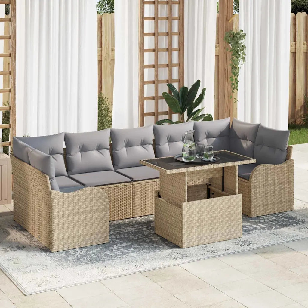 Set Divano da Giardino 8 pcs Beige Rattan in Polipropilene 3357153