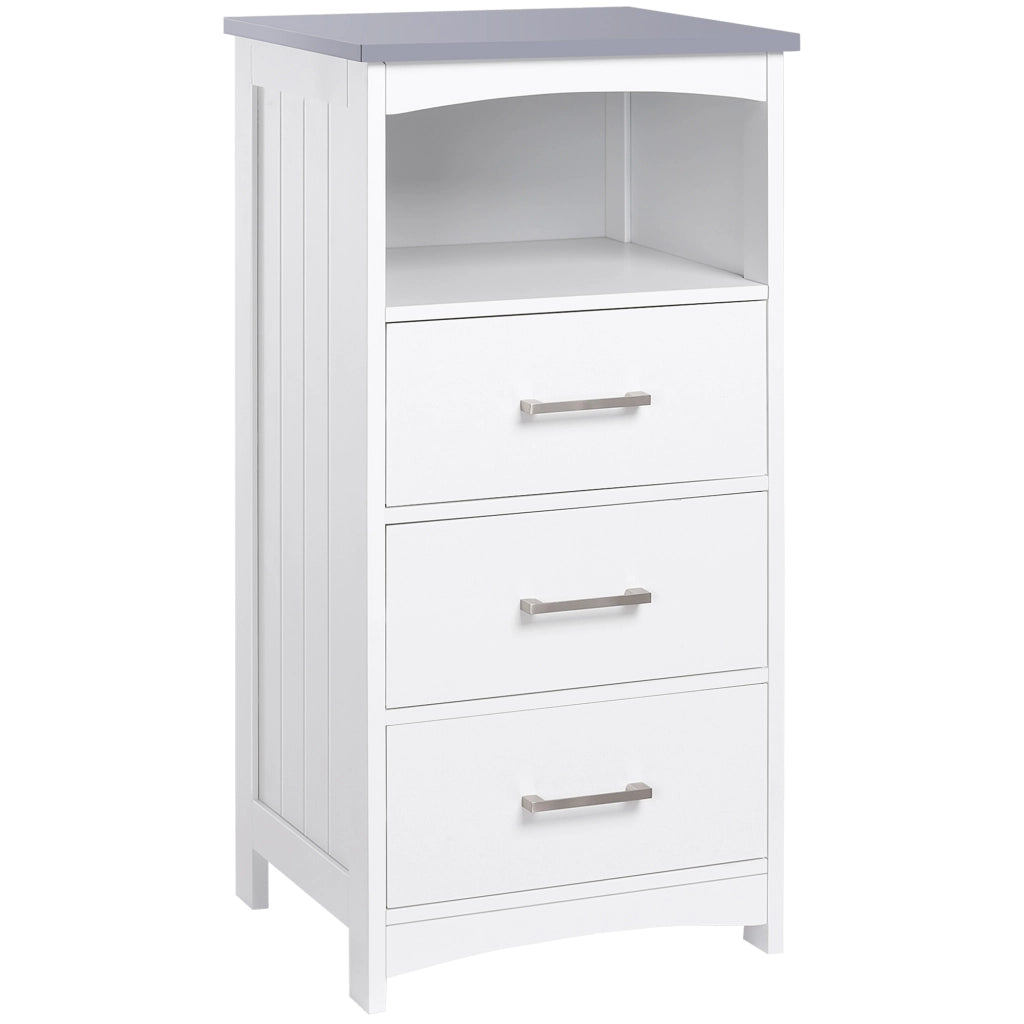 Mobiletto Bagno con Scaffale Aperto e 3 Cassetti in MDF, 40x33x80cm, Bianco