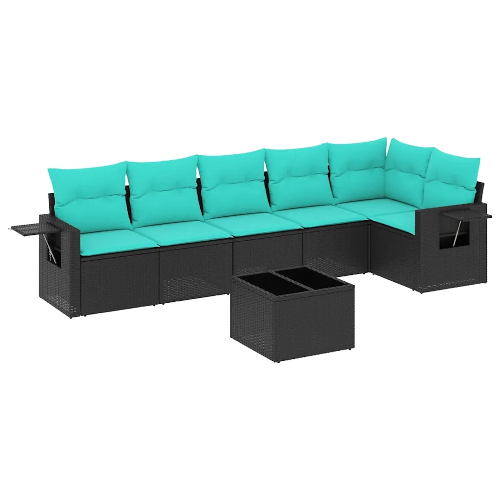 Set Divani da Giardino 7 pz con Cuscini Nero in Polyrattan 3220196