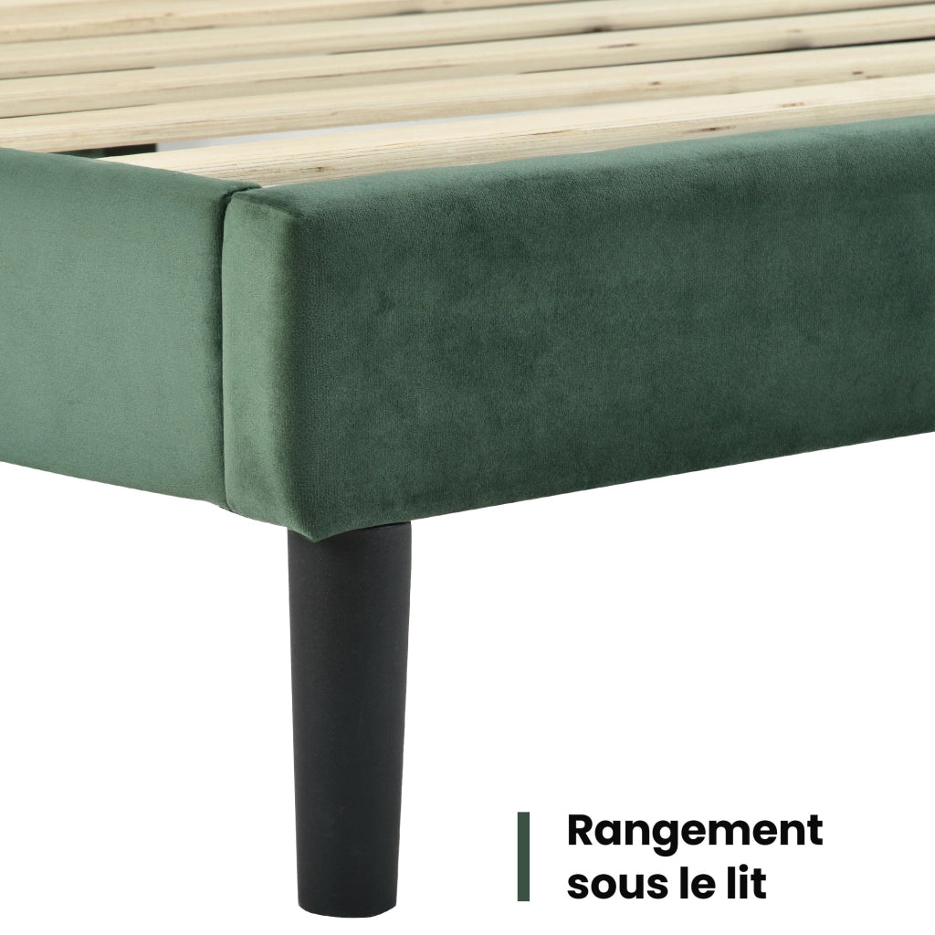 Letto Singolo 90 x 200 cm; 1 Posto con Testiera Imbottita; senza Materasso; in Velluto; Verde Scuro