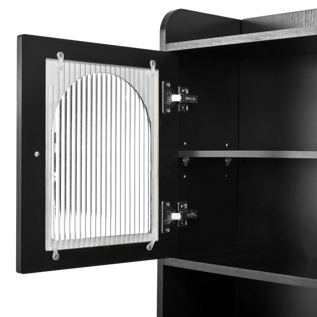 Credenza alta con pannello forato e 3 cassetti, mobile contenitore per cucina e sala da pranzo, nero 120 × 40 × 190 cm