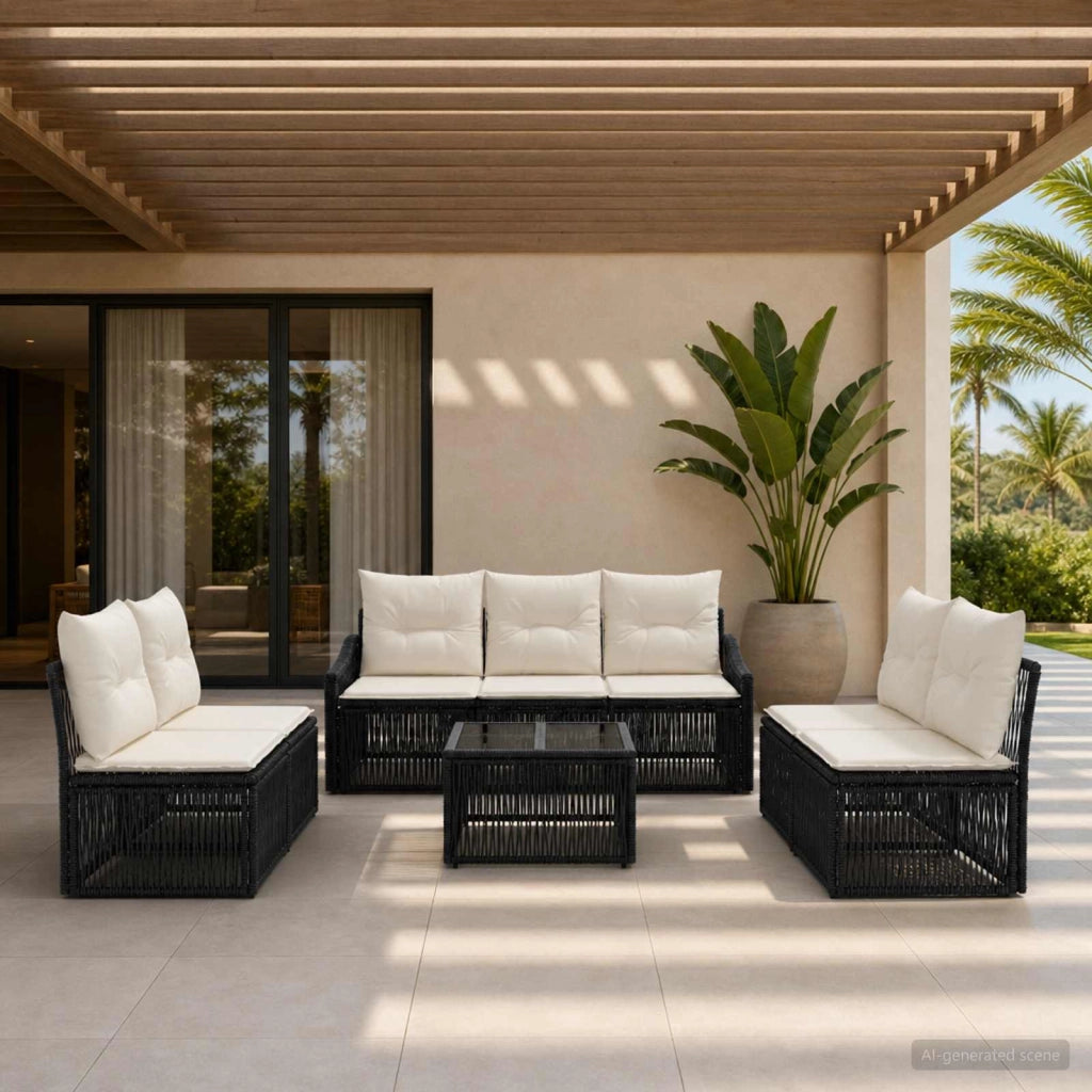 Set Divano da Giardino 8 pz Nero polyrattan 3435976